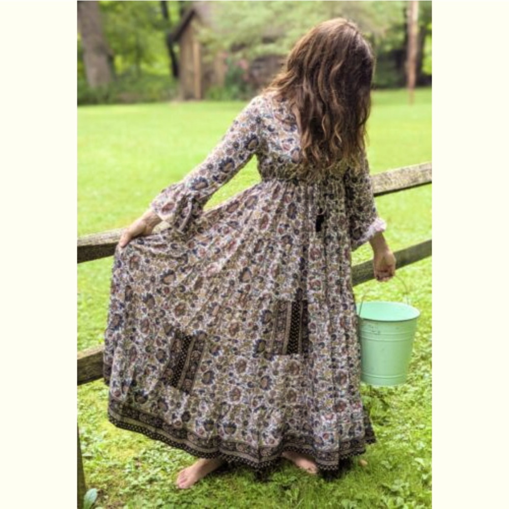 CHAUDRY Floral Maxi Dress Ruffles 3/4-sleeve Laces Corset Size S - Style R4202